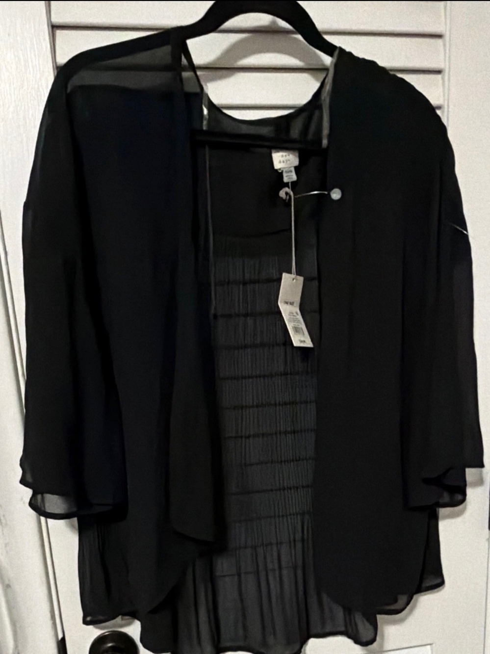 A New Day Women's Black Sheer Kimono  One Size 3/4 Sleeve Short